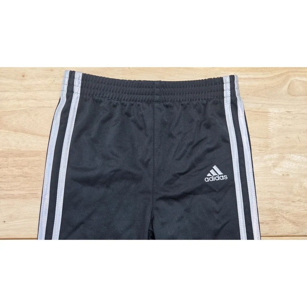 Adidas Kids Black Tricot Pants 2 Striped Straight Leg Sz 4